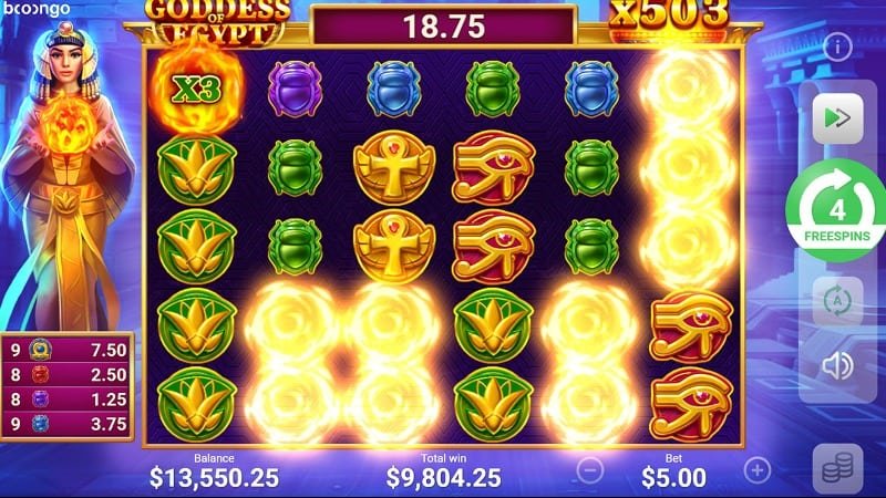 Winning Screenshot on Goddess of Egypt Pokie Game by Booongo