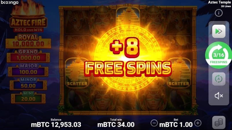 Aztec Fire Hold & Win Pokie Game by Booongo - Free Spins Screenshot