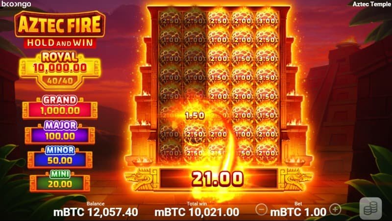 Aztec Fire Hold & Win Pokie Game by Booongo - Winning Screenshot