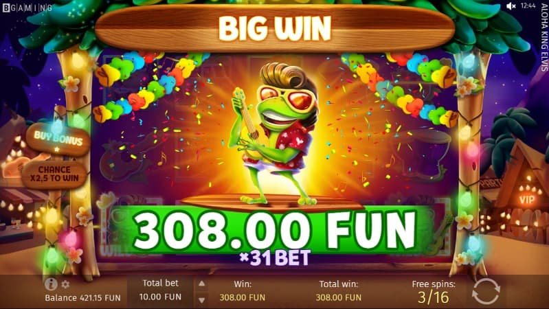 Screenshot of Aloha King Elvis Pokie by BGaming - Big Win