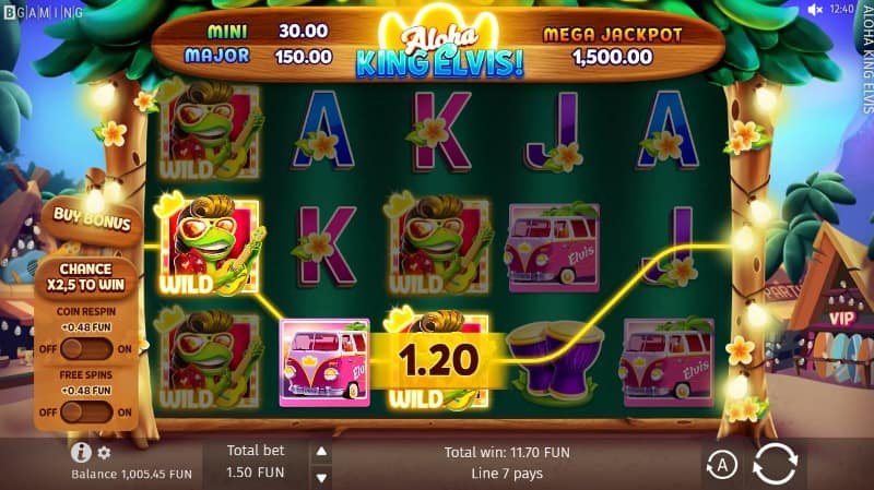 Screenshot of Aloha King Elvis Pokie by BGaming - Club Riches Casino Review