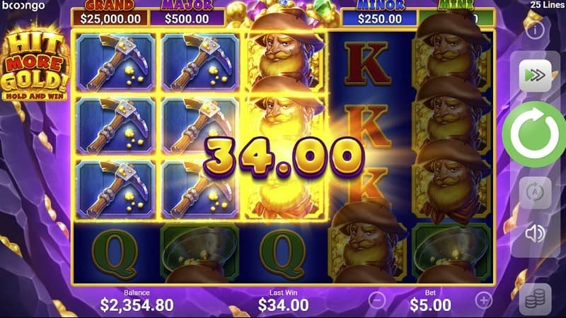 Winning Screenshot on Hit more Gold! Hold & Win Pokie Game by Booongo