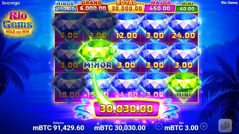 Rio Gems Hold & Win Pokie Game by Booongo - Big Win Screenshot