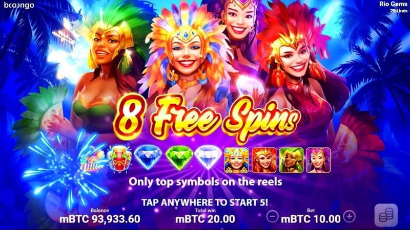 Free Spins Screenshot of Rio Gems Hold & Win Pokie Game by Booongo